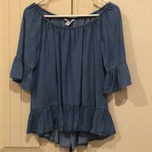 Ruffled Chambray Shirt